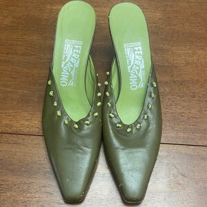 Salvatore Ferragamo Olive Studded Mules